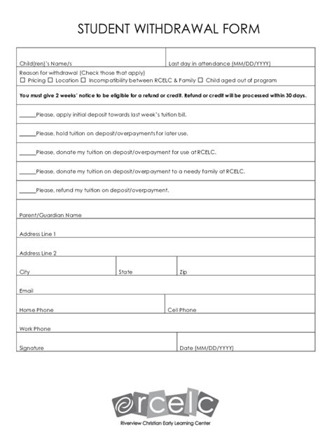 Fillable Online School Withdrawal Form Sample Fill Online Printable