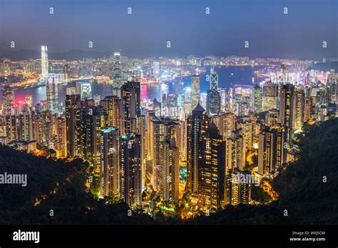 City View From Victoria Peak At Night Hong Kong China Stock Photo Alamy