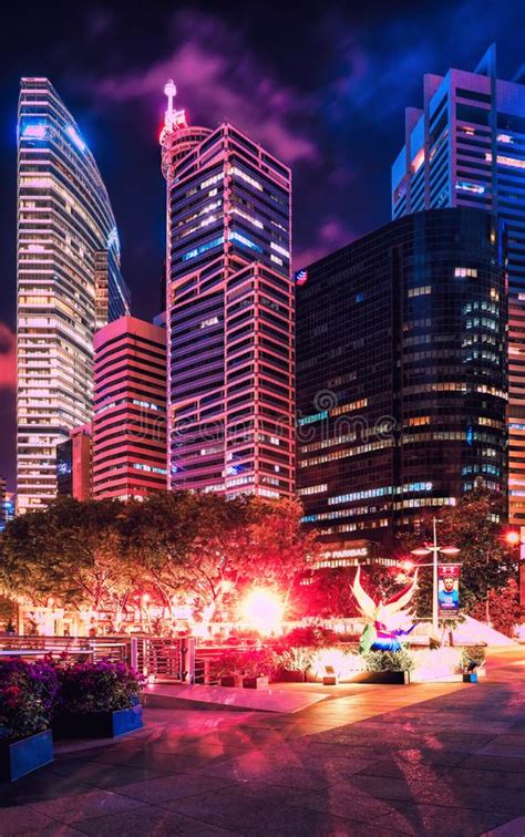 Downtown Core On Marina Bay In Singapore Night Stock Photo Image Of