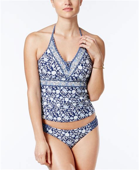 Jessica Simpson Patched Up Floral Print Cross Back Tankini Top