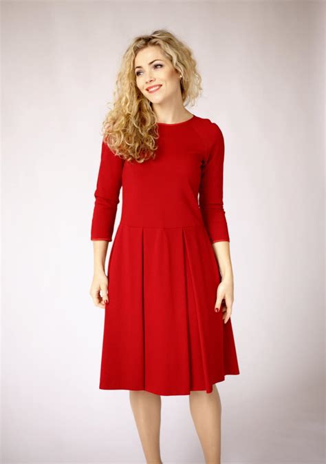 Long Sleeve Dress In Red Dresses For Women Red Formal Dress Etsy