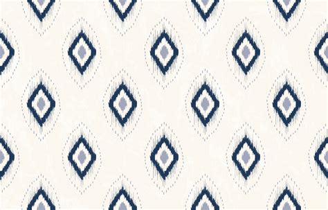 Ikat Geometric Blue Diamond Shape Seamless Pattern On White Cream