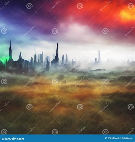 Abstract Fictional Scary Dark Wasteland City Background Colorful