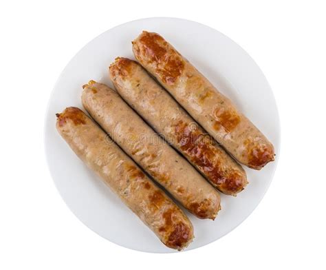 Fried Sausage In White Plate Isolated On White Background Stock Image