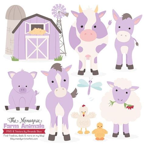 Premium Lavender Farm Animals Clip Art And Vectors Purple Farm Etsy