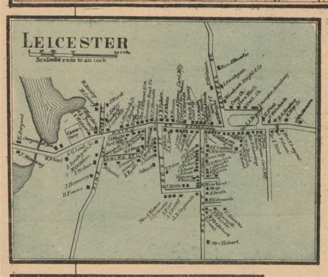 Leicester Center Massachusetts 1857 Old Town Map Custom Print