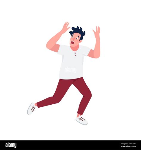 Man Running In Panic Flat Color Vector Detailed Character Caucasian