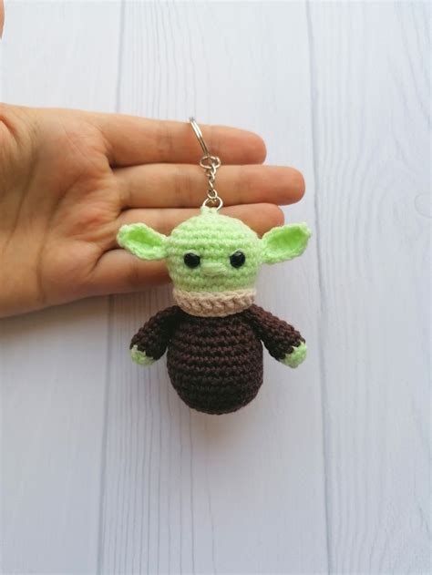 Baby Yoda Keychain Crochet Yoda Keyring Car Rear View Etsy