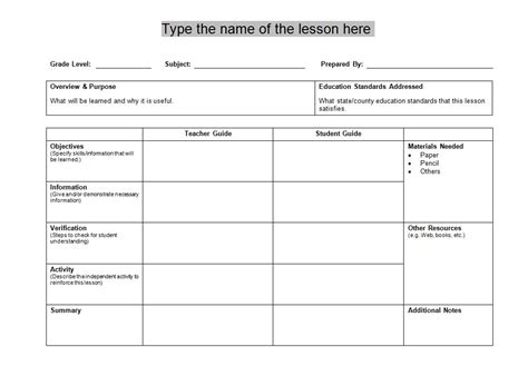 Lesson Plan Template Word Doctemplates