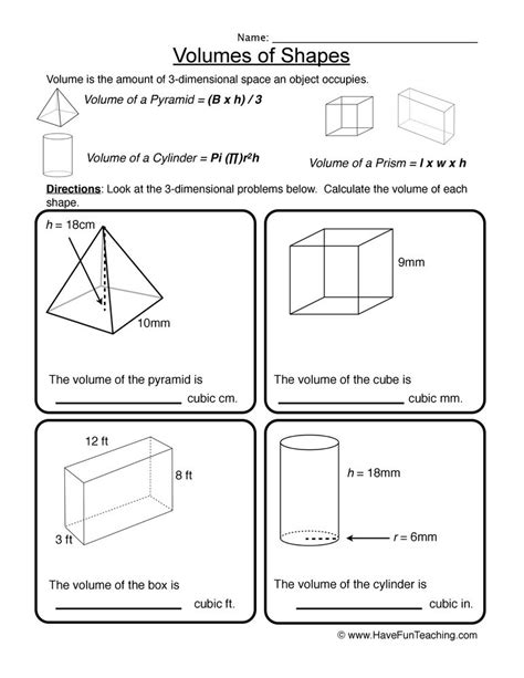Math Volume Worksheets Free Printable