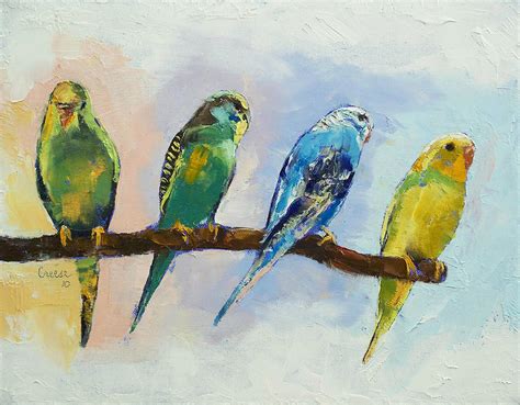 Four Parakeets Painting By Michael Creese Fine Art America
