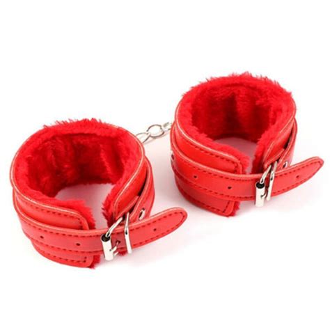 two sizes red sex slave role play bdsm faux leather furry handcuffs ankle cuffs ebay