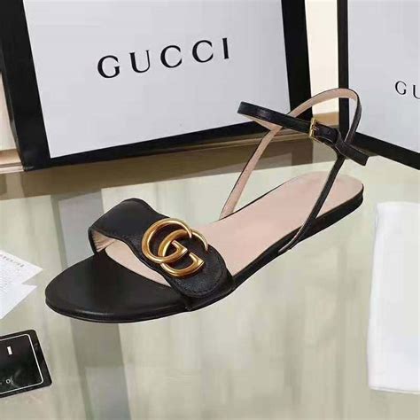 Gucci Women Leather Sandal With Double G Black Lulux