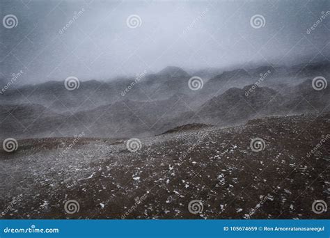 Winter Scenery Of Snowstorm Hits The Mountain Range Stock Image