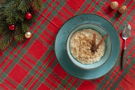 Traditional Scandinavian Style Rice Porridge Pudding In Christmas