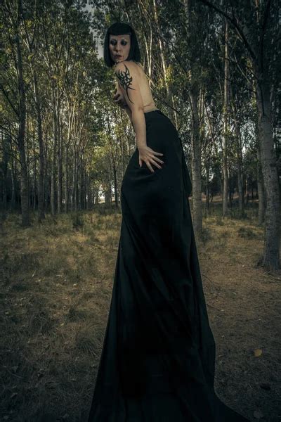Gothic Woman In Dark Forest Fantasy Concept Dark Queen Stock Image