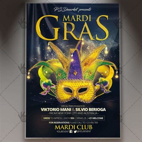 Mardi Gras Premium Flyer Psd Template Psdmarket Mardi Gras Mardi