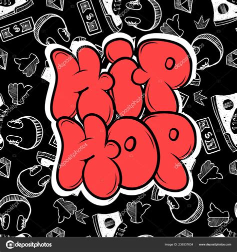 Hip Hop Música Fiesta Ilustración En Estilo Graffiti Logotipo De