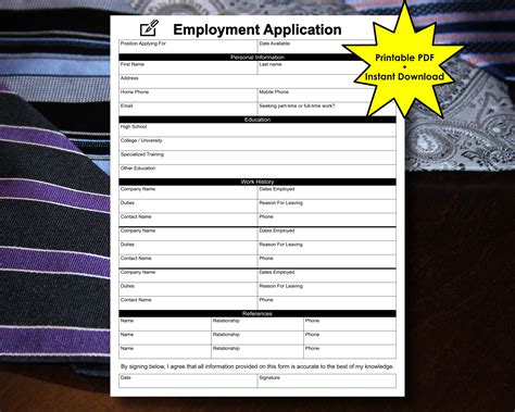 Employment Application Form Printable PDF Instant Digital - Etsy
