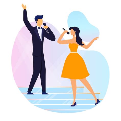 Singing Duet Performance Flat Vector Illustration Premium Vector