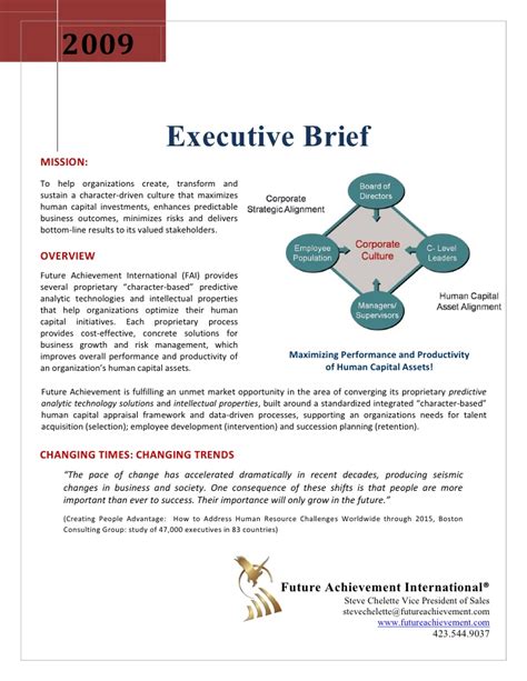 Briefing notes are useful tools for informing your reader about certain issue or topics. Merit Profile Executive Brief