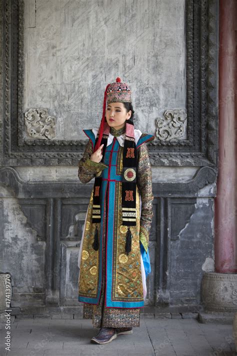 Mongolian Woman In Traditional 13th Century Style Outfit Stock Photo