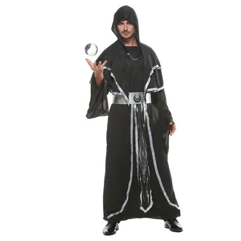 Mens Mystical Dark Sorcerer Medieval Warlock Halloween Wizard Hooded