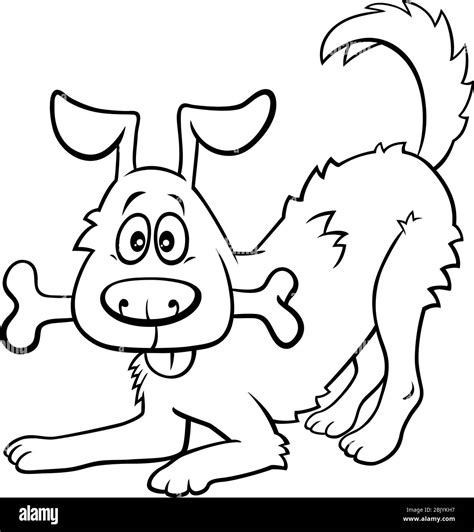 Black And White Cartoon Illustration Of Happy Dog Comic Animal