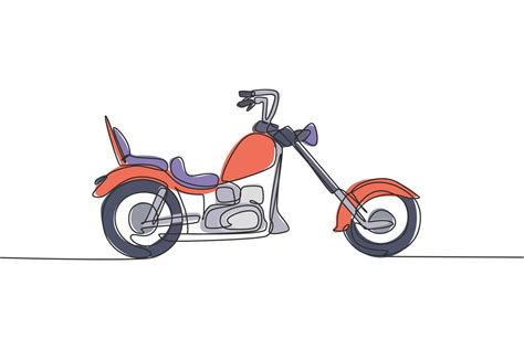 One Single Line Drawing Of Old Retro Vintage Chopper Motorcycle