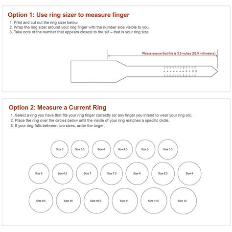 Engagement Wedding Ring Size Chart Printable