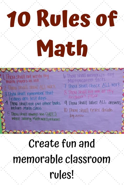 A Bulletin Board With The Words 10 Rules Of Math Written On It And An