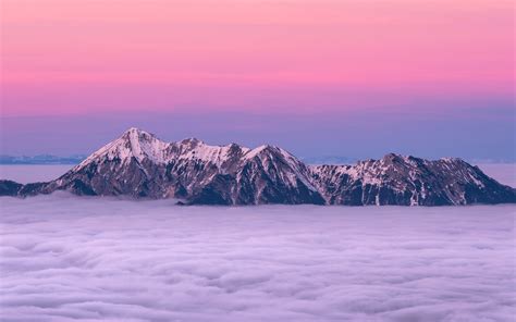 Download Wallpaper 2560x1600 Mountains Peaks Snow Fog Dusk Hd
