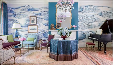Gracie Wallpaper Blue Waves Bright Decor White Home Decor Interior