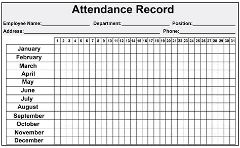 Employee Attendance Calendar Free Printable Calendar Templates