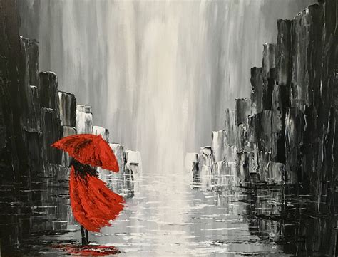 A Walk In The Rain Step By Step Acrylic Painting Painting Easy