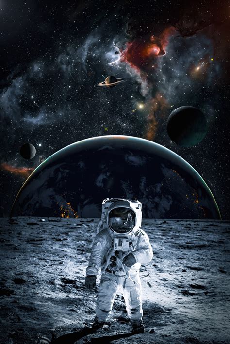 Astronaut On Grey Moon And Cosmos Posters Art Prints Wall Murals