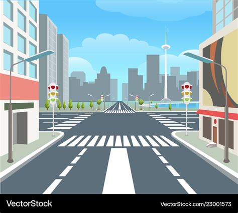 Cartoon Highway Empty Road With City Skyline On Vector Image Images