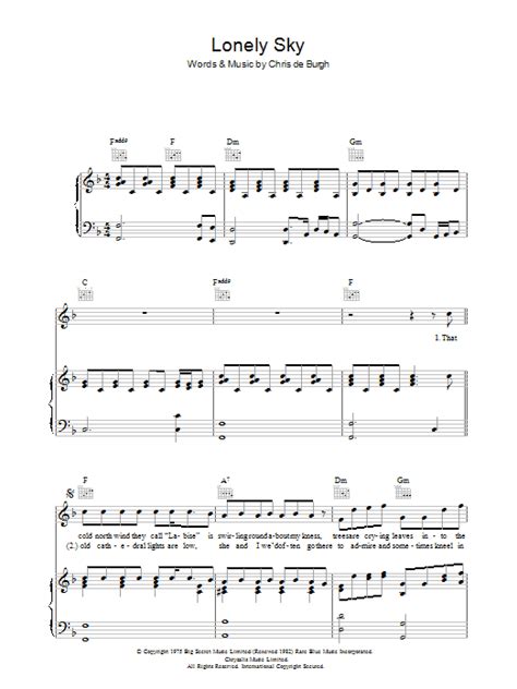 Chris De Burgh Lonely Sky Sheet Music And Chords Download 5 Page