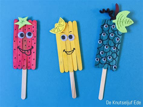 Ideeën, voorbeelden knutselen met knutselhoutjes ter inspiratie Fruitijsjes knutselen met ijslollystokjes | Knutselen met ...