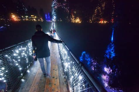 Vancouver City And Capilano Suspension Bridge Winter Canyon Lights