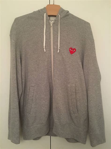 Comme Des Garcons Play Cdg Play Zip Up Hoodie Grey Grailed