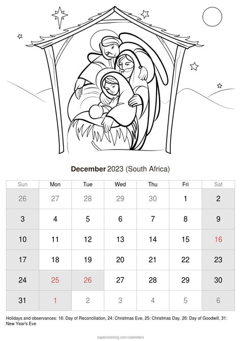 December 2023 Calendar South Africa