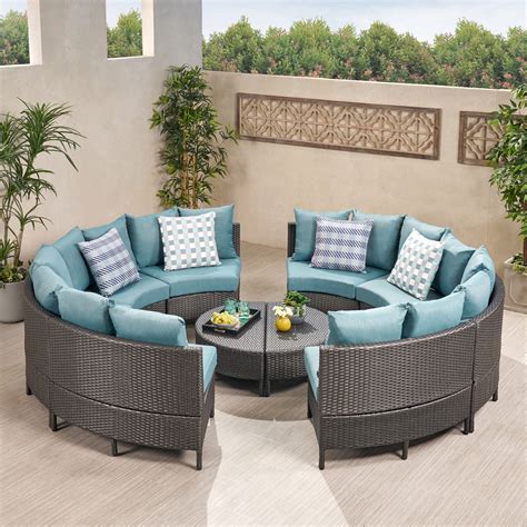 Noble House Hampton 10 Pc Outdoor Patio Sectional Set Gray Wicker With