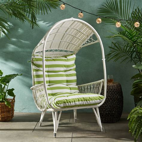 Primo Outdoor Wicker Freestanding Basket Chair White Green HSZ 1 S