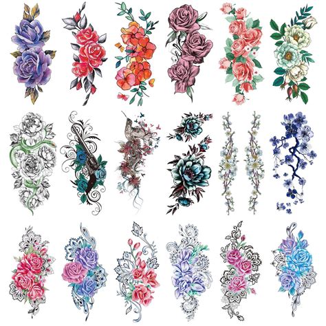 Buy 18 Sheets Glaryyears Temporary Tattoos For Women Henna Mandala Flower Collar Tattoo Rose