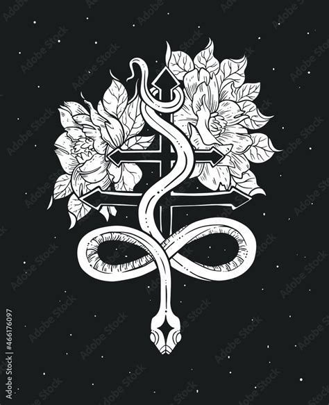 Cross Of Leviathan With A Snake And Flowers Cross Of Satan Magic