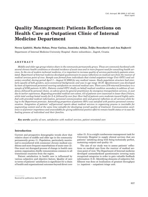 Pdf Quality Management Patients Reflections On Health Care At