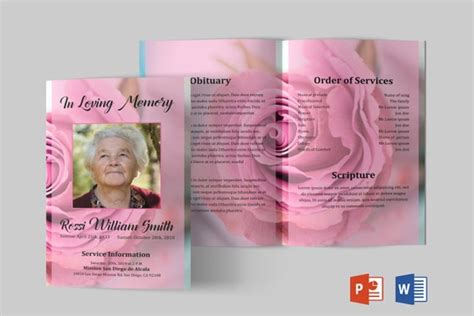 Pink Rose Funeral Program Template Funeral Program Template Etsy