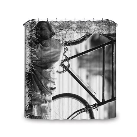 buy best recumbency man beside bicycle true life artistic style realistic pattern shower curtain