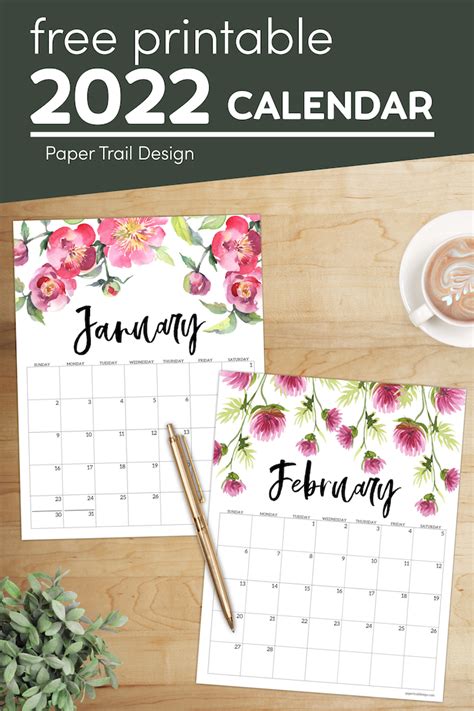 Free Printable 2022 Floral Calendar Paper Trail Design